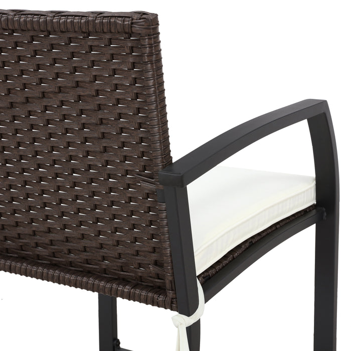 Elegance Wicker Counter Height Patio Stools Rattan Armrests Bar Chairs Set with Beige Cushions Footrests and Metal Frame 