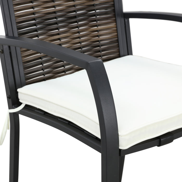 Elegance Wicker Counter Height Patio Stools Rattan Armrests Bar Chairs Set with Beige Cushions Footrests and Metal Frame 