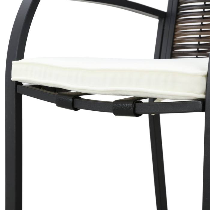 Elegance Wicker Counter Height Patio Stools Rattan Armrests Bar Chairs Set with Beige Cushions Footrests and Metal Frame 