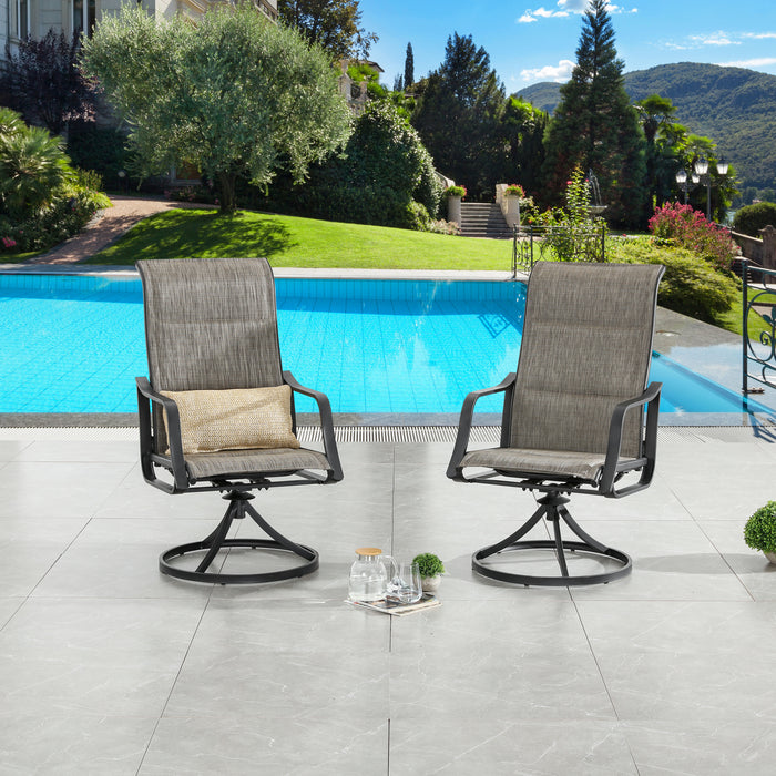 Luxury Outdoor Patio 360° Swivel Armrests Dining Chairs Set with High Back Textilene Fabric 
