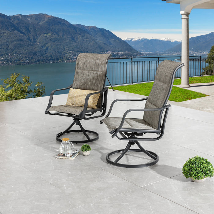 Luxury Outdoor Patio 360° Swivel Armrests Dining Chairs Set with High Back Textilene Fabric