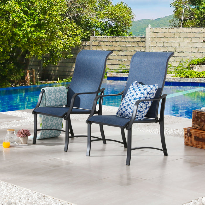 4-Piece Patio Armrest Dining Chair Set with Breathable Textilene Fabric and Metal Frame (Blue) 