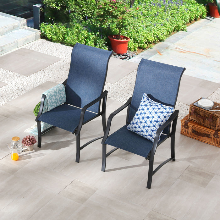 4-Piece Patio Armrest Dining Chair Set with Breathable Textilene Fabric and Metal Frame (Blue) 