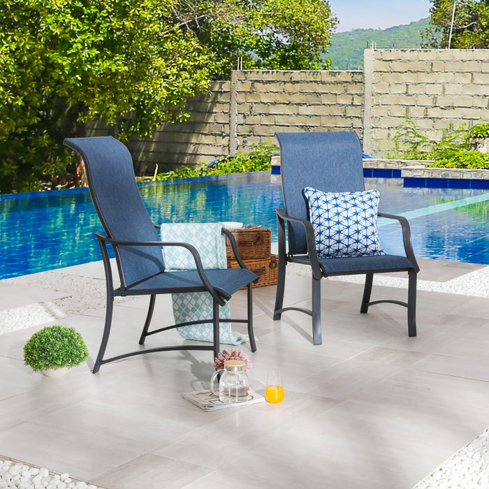 4-Piece Patio Armrest Dining Chair Set with Breathable Textilene Fabric and Metal Frame (Blue) 