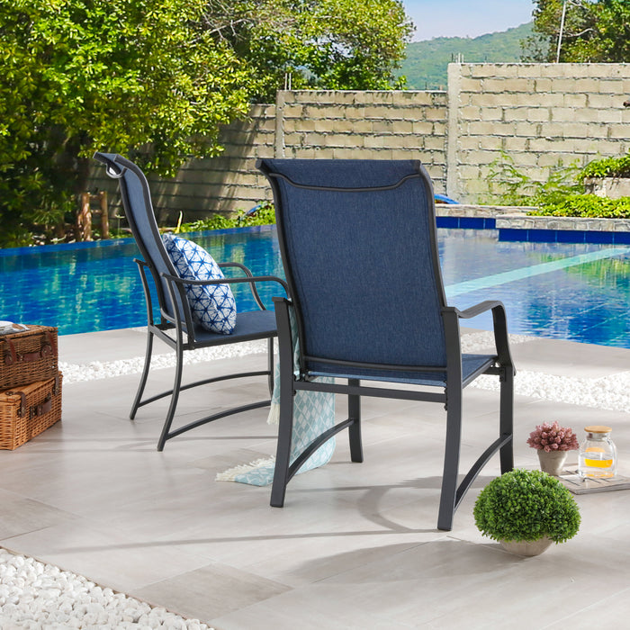 4-Piece Patio Armrest Dining Chair Set with Breathable Textilene Fabric and Metal Frame (Blue) 
