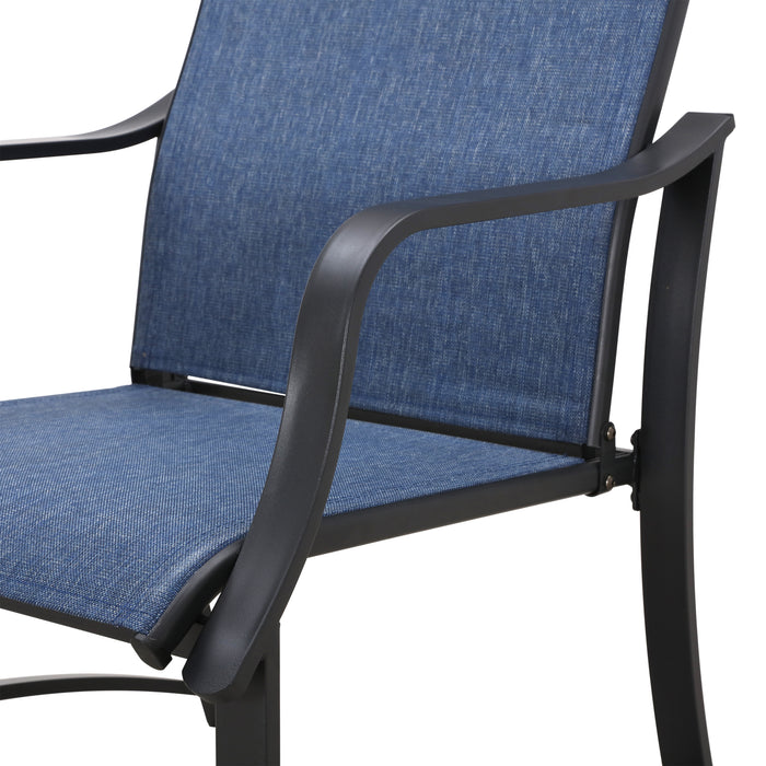 4-Piece Patio Armrest Dining Chair Set with Breathable Textilene Fabric and Metal Frame (Blue) 