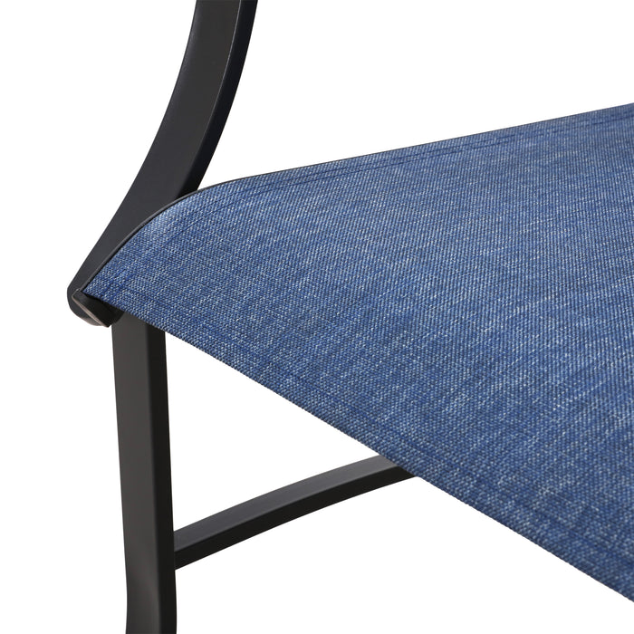 4-Piece Patio Armrest Dining Chair Set with Breathable Textilene Fabric and Metal Frame (Blue) 