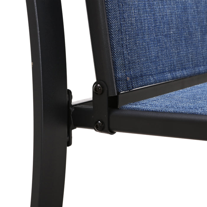4-Piece Patio Armrest Dining Chair Set with Breathable Textilene Fabric and Metal Frame (Blue) 