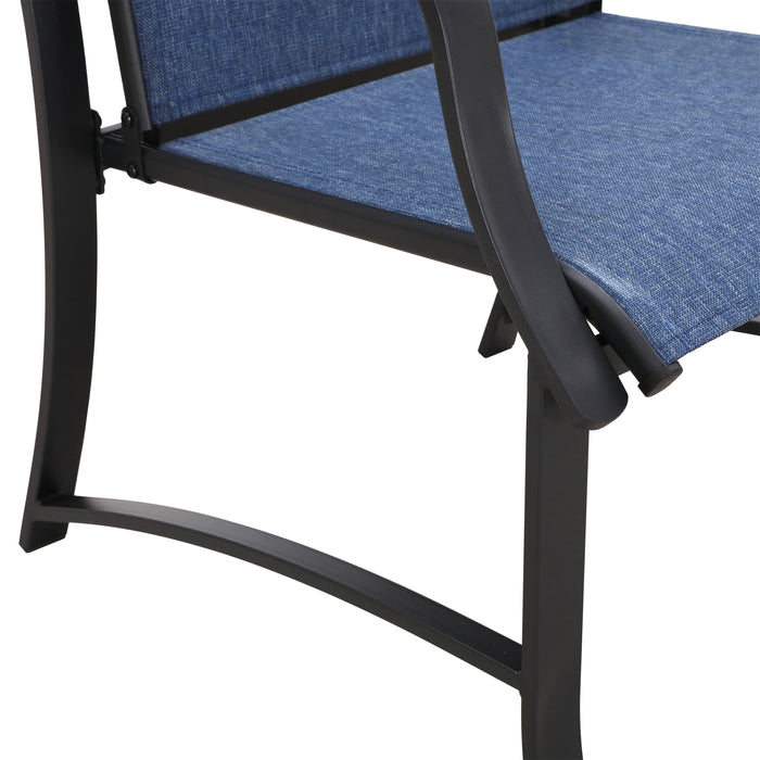 4-Piece Patio Armrest Dining Chair Set with Breathable Textilene Fabric and Metal Frame (Blue) 