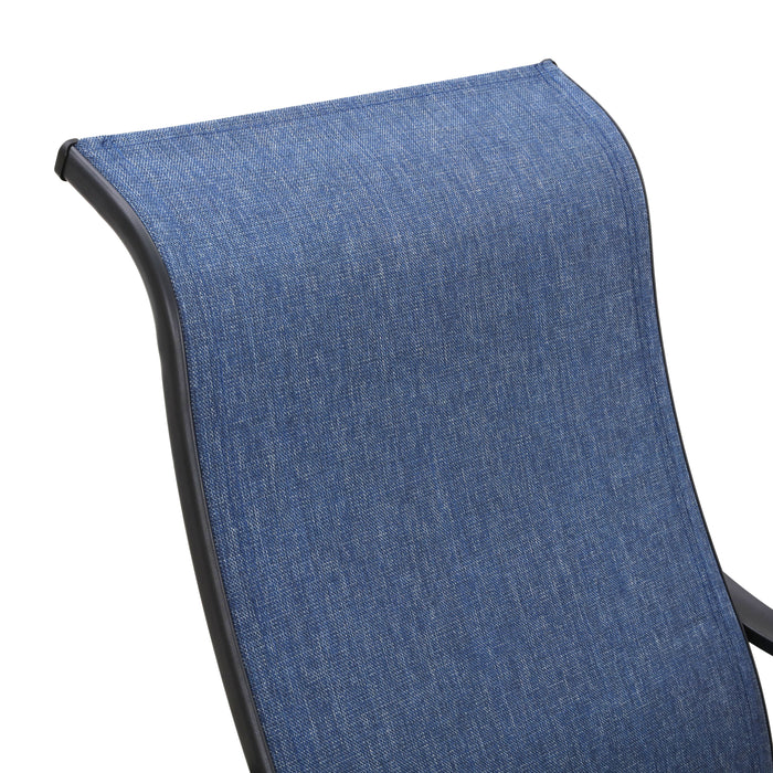 4-Piece Patio Armrest Dining Chair Set with Breathable Textilene Fabric and Metal Frame (Blue) 