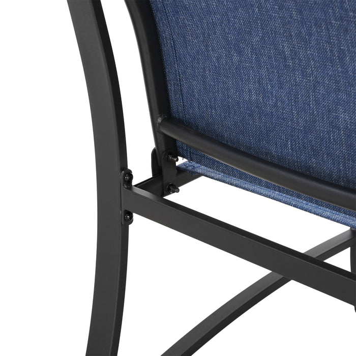 4-Piece Patio Armrest Dining Chair Set with Breathable Textilene Fabric and Metal Frame (Blue) 