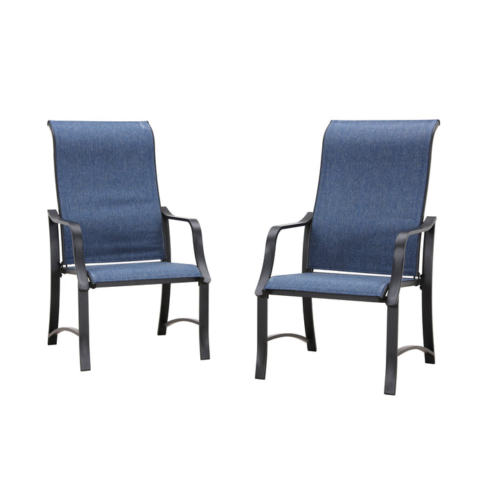 4-Piece Patio Armrest Dining Chair Set with Breathable Textilene Fabric and Metal Frame (Blue) 