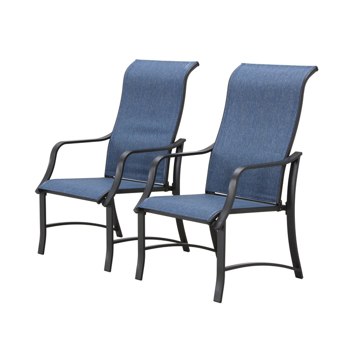 4-Piece Patio Armrest Dining Chair Set with Breathable Textilene Fabric and Metal Frame (Blue) 