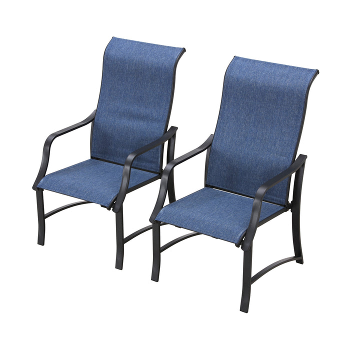 4-Piece Patio Armrest Dining Chair Set with Breathable Textilene Fabric and Metal Frame (Blue) 