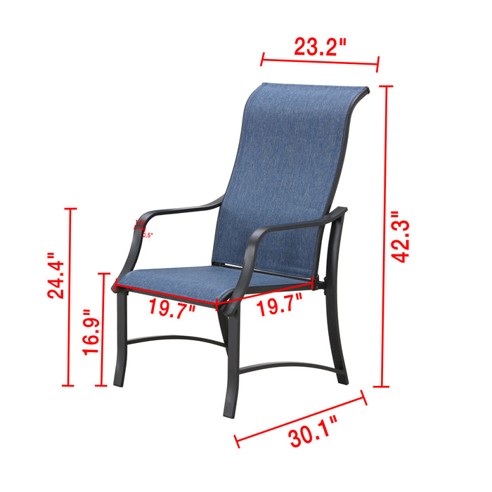 4-Piece Patio Armrest Dining Chair Set with Breathable Textilene Fabric and Metal Frame (Blue) 