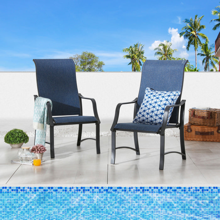 4-Piece Patio Armrest Dining Chair Set with Breathable Textilene Fabric and Metal Frame (Blue) 
