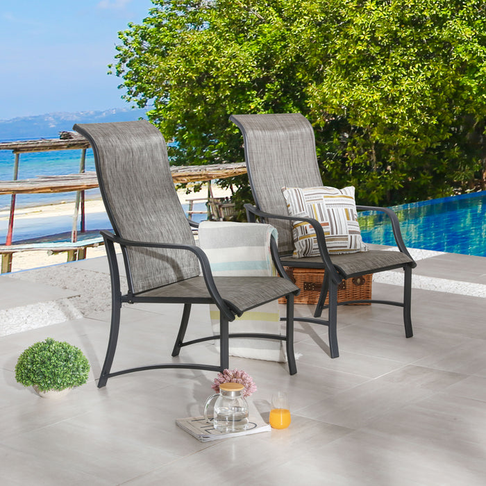 4-Piece Patio Armrest Dining Chair Set with Breathable Textilene Fabric and Metal Frame (Grey) 