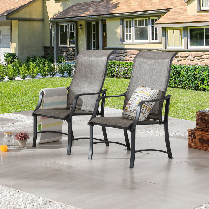 4-Piece Patio Armrest Dining Chair Set with Breathable Textilene Fabric and Metal Frame (Grey) 