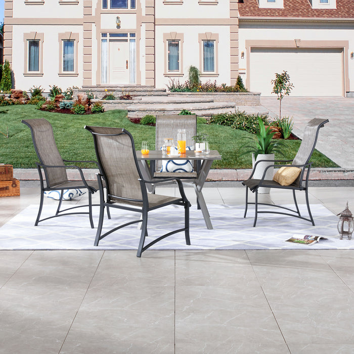 5-Pieces Patio Dining Set of 4 Armrest Dining Chair with Breathable Textilene Fabric and 1 Square Table with 2.16" Umbrella Hole (Grey) 