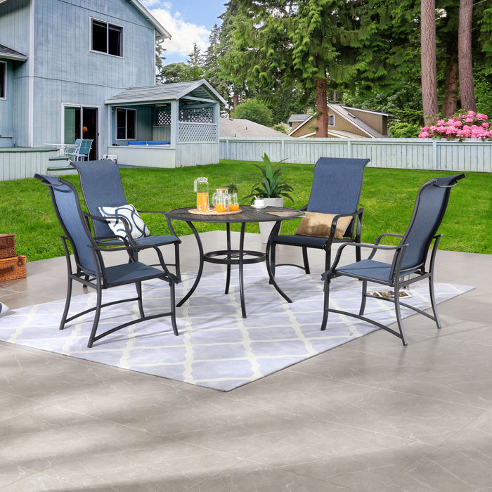 5-Pieces Patio Dining Set of 4 Armrest Dining Chair with Breathable Textilene Fabric and 1 Square Table with 2.04" Umbrella Hole 