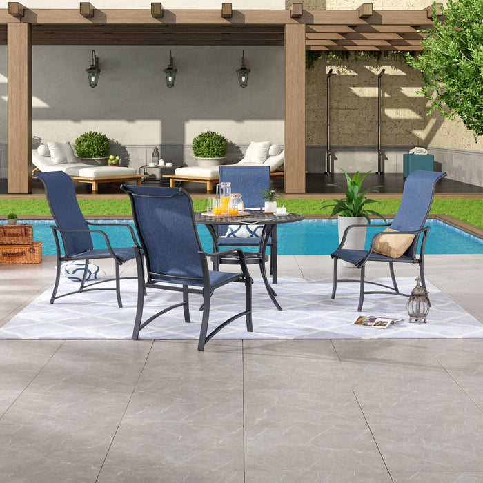 5-Pieces Patio Dining Set of 4 Armrest Dining Chair with Breathable Textilene Fabric and 1 Square Table with 2.04" Umbrella Hole 