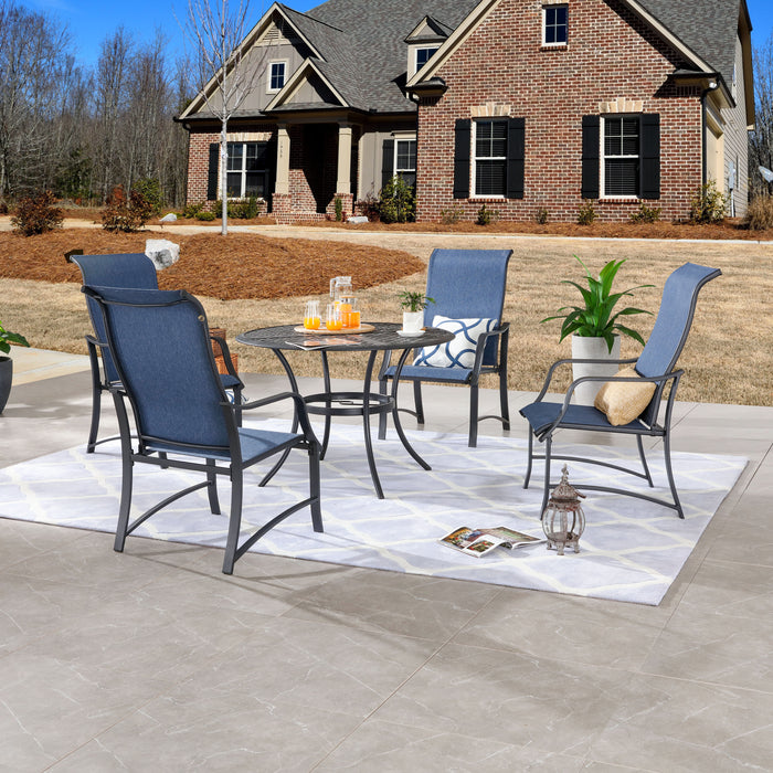 5-Pieces Patio Dining Set of 4 Armrest Dining Chair with Breathable Textilene Fabric and 1 Square Table with 2.04" Umbrella Hole 