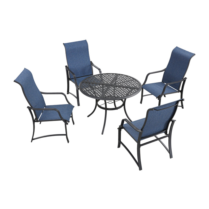 5-Pieces Patio Dining Set of 4 Armrest Dining Chair with Breathable Textilene Fabric and 1 Square Table with 2.04" Umbrella Hole 