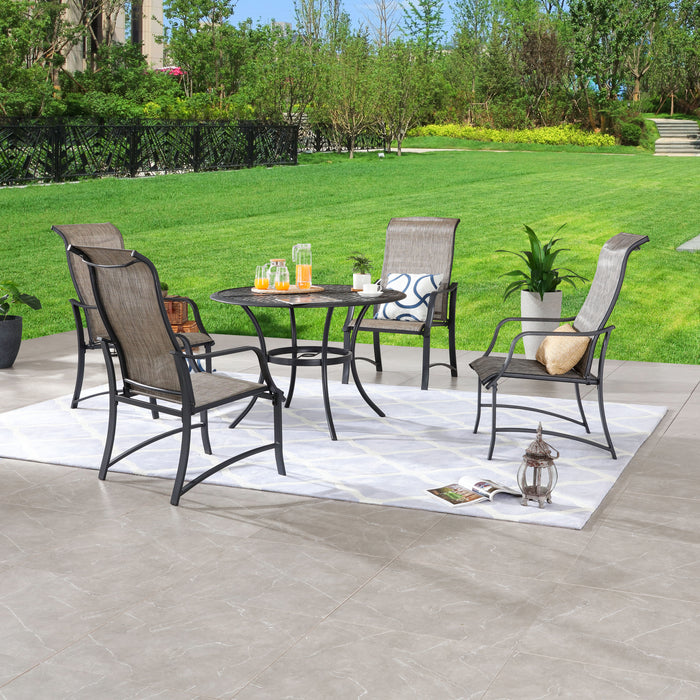 5-Pieces Patio Dining Set of 4 Armrest Dining Chair with Breathable Textilene Fabric and 1 Square Table with 2.04" Umbrella Hole 