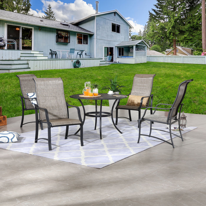 5-Pieces Patio Dining Set of 4 Armrest Dining Chair with Breathable Textilene Fabric and 1 Square Table with 2.04" Umbrella Hole 
