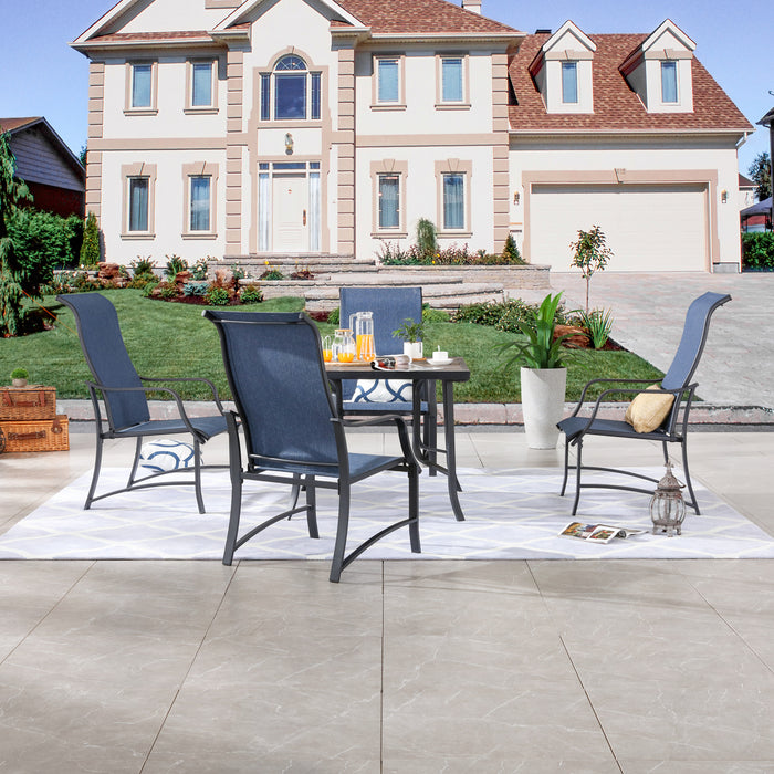 5-Pieces Patio Dining Set of 4 Armrest Dining Chair with Breathable Textilene Fabric and 1 Square Metal Table (Blue) 