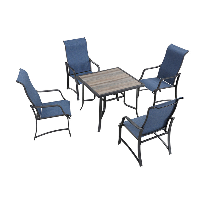 5-Pieces Patio Dining Set of 4 Armrest Dining Chair with Breathable Textilene Fabric and 1 Square Metal Table (Blue) 