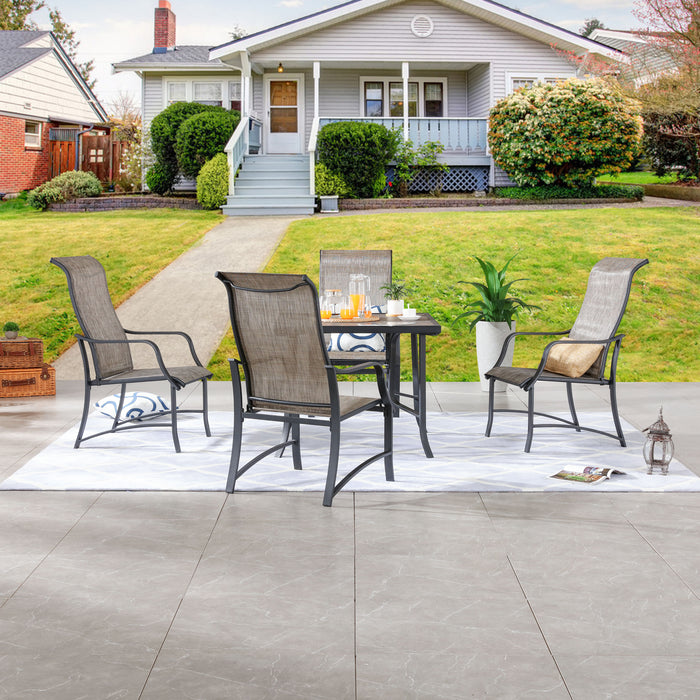5-Pieces Patio Dining Set of 4 Armrest Dining Chair with Breathable Textilene Fabric and 1 Square Metal Table (Grey) 