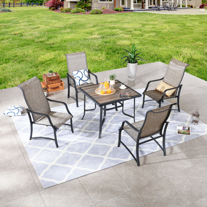 5-Pieces Patio Dining Set of 4 Armrest Dining Chair with Breathable Textilene Fabric and 1 Square Metal Table (Grey) 