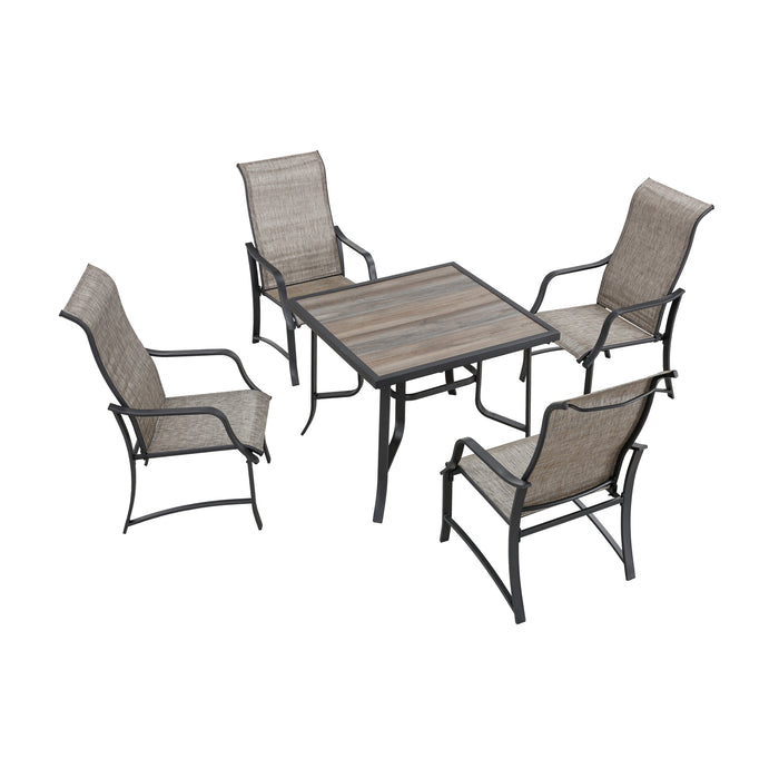 5-Pieces Patio Dining Set of 4 Armrest Dining Chair with Breathable Textilene Fabric and 1 Square Metal Table (Grey) 