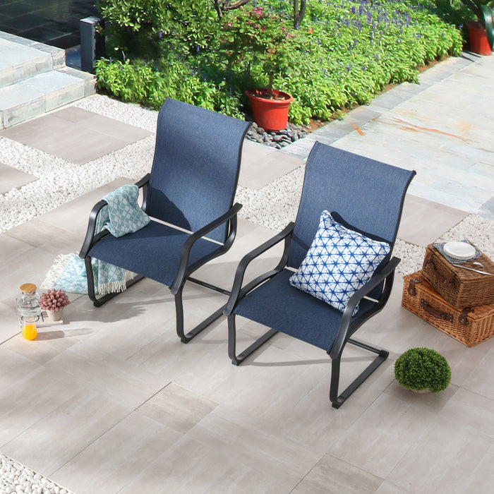 Stylish Patio Metal Armrest Dining Chairs Set with High Back Textilene Fabric 