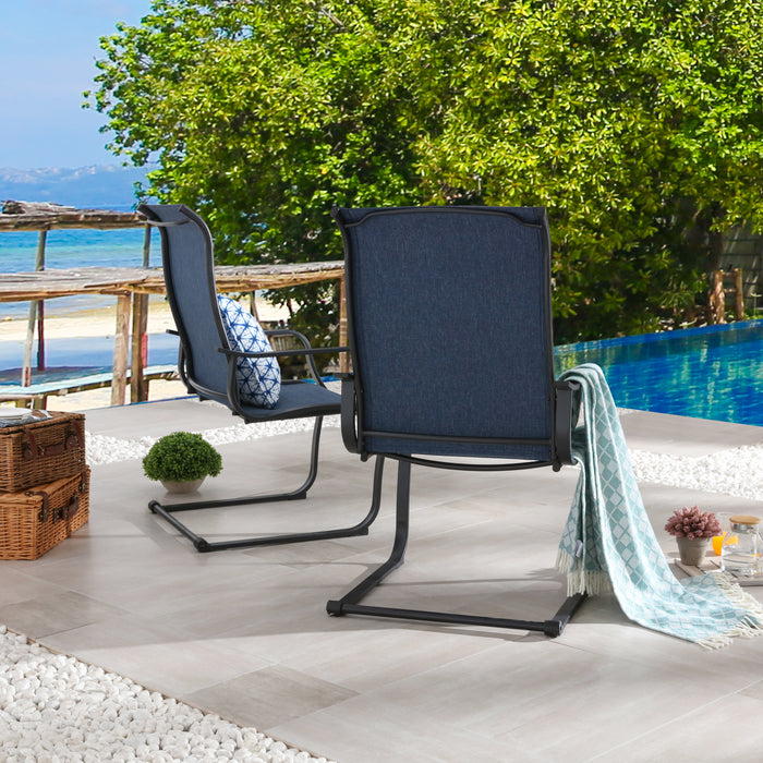 Stylish Patio Metal Armrest Dining Chairs Set with High Back Textilene Fabric 