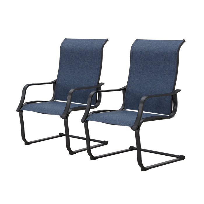 Stylish Patio Metal Armrest Dining Chairs Set with High Back Textilene Fabric 