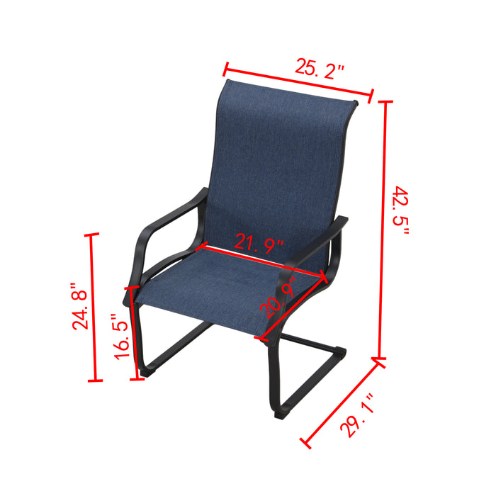 Stylish Patio Metal Armrest Dining Chairs Set with High Back Textilene Fabric 