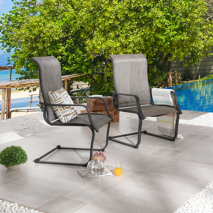 Stylish Patio Metal Armrest Dining Chairs Set with High Back Textilene Fabric 