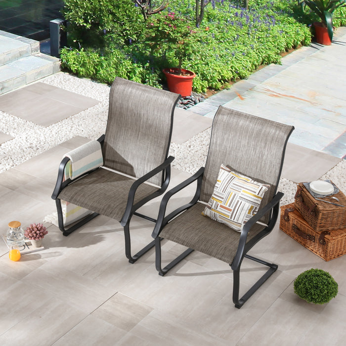 Stylish Patio Metal Armrest Dining Chairs Set with High Back Textilene Fabric 