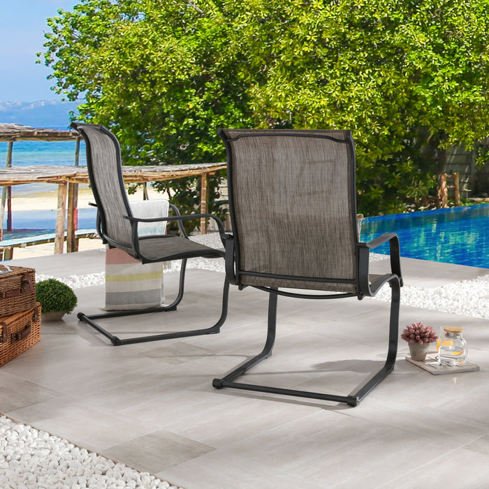 Stylish Patio Metal Armrest Dining Chairs Set with High Back Textilene Fabric 
