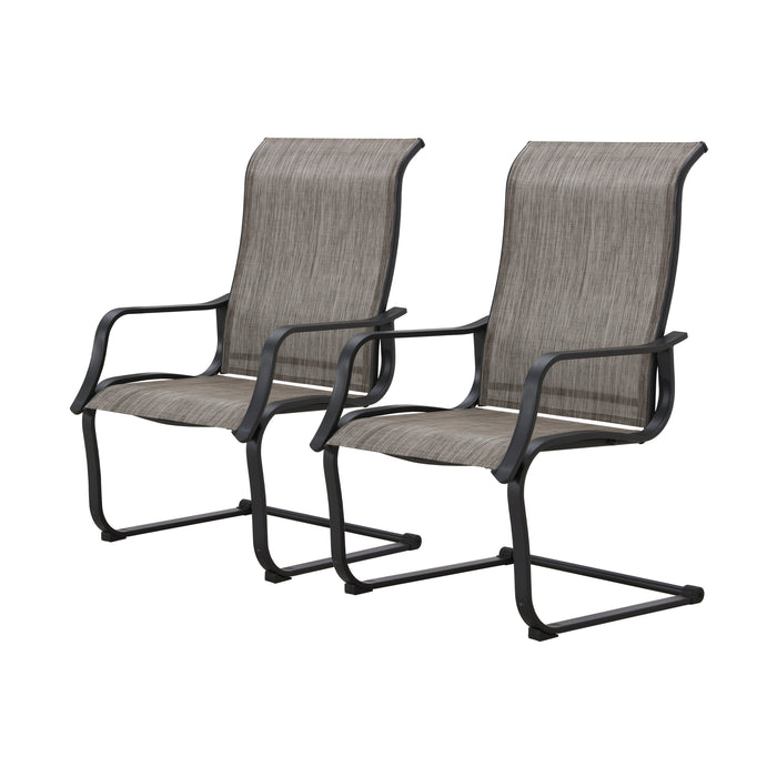 Stylish Patio Metal Armrest Dining Chairs Set with High Back Textilene Fabric 