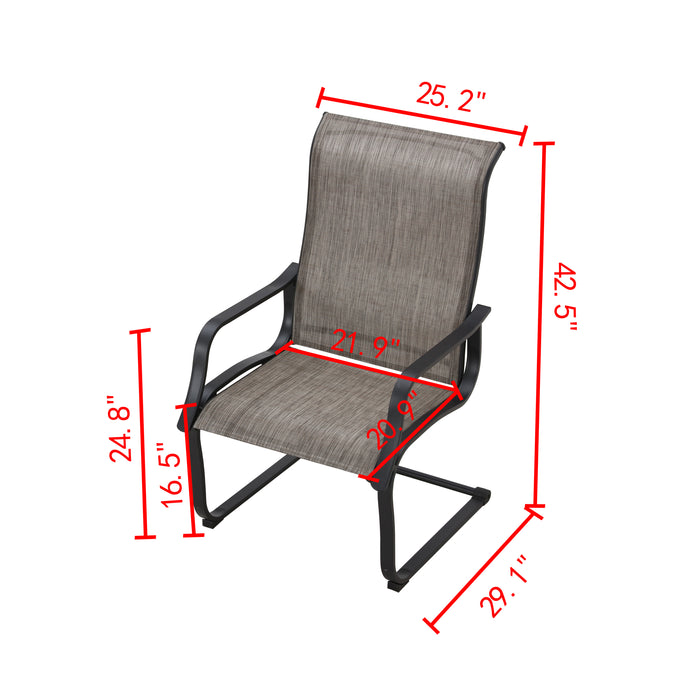 Stylish Patio Metal Armrest Dining Chairs Set with High Back Textilene Fabric 