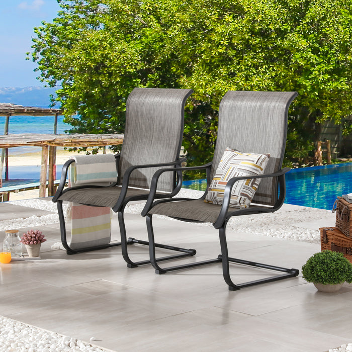 Stylish Patio Metal Armrest Dining Chairs Set with High Back Textilene Fabric 