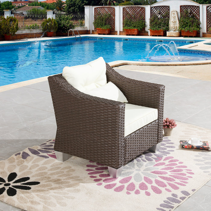 Luxurious 3 Piece Outdoor Conversation Set with PE Wicker Armchairs Beige Cushion & Coffee Table