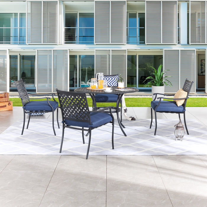 5-Piece Patio Dining Set Metal Chairs with Seat Cushions and Round Iron Table 