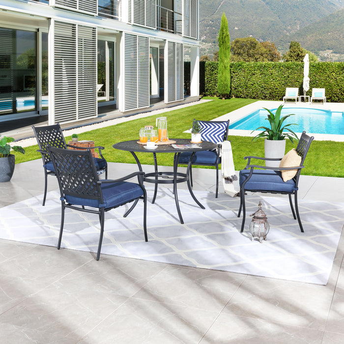 5-Piece Patio Dining Set Metal Chairs with Seat Cushions and Round Iron Table 