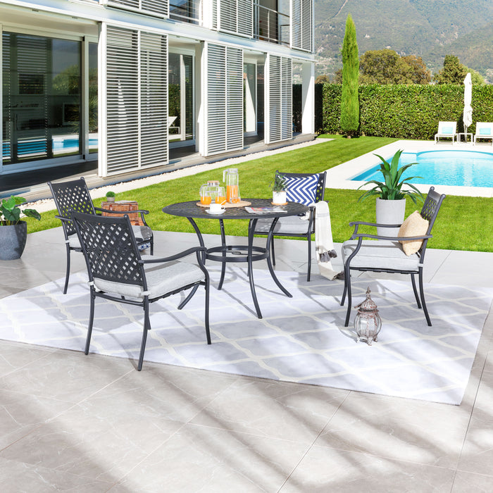 5-Piece Patio Dining Set Metal Chairs with Seat Cushions and Round Iron Table 