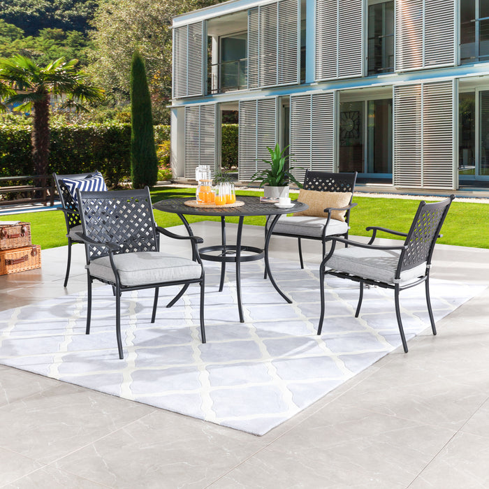 5-Piece Patio Dining Set Metal Chairs with Seat Cushions and Round Iron Table 