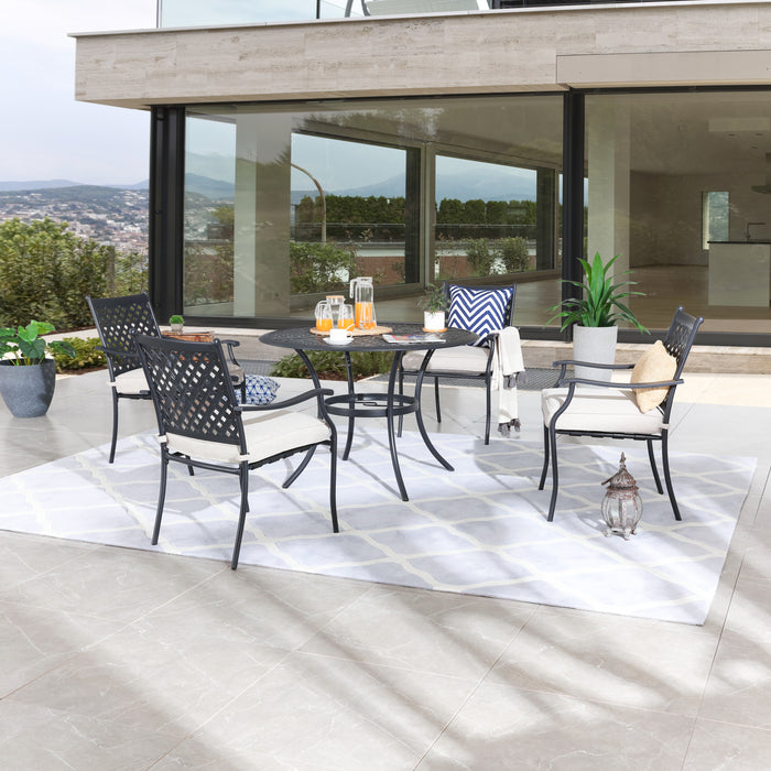 5-Piece Patio Dining Set Metal Chairs with Seat Cushions and Round Iron Table 
